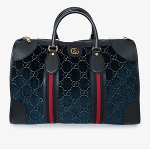 Gucci Blue GG Velvet Medium Duffle Bag, Top zip Gently Used.